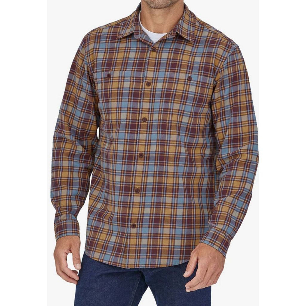 Patagonia Men's Long-Sleeved Pima Cotton Shirt Campfire Dark Ruby plaid medium M